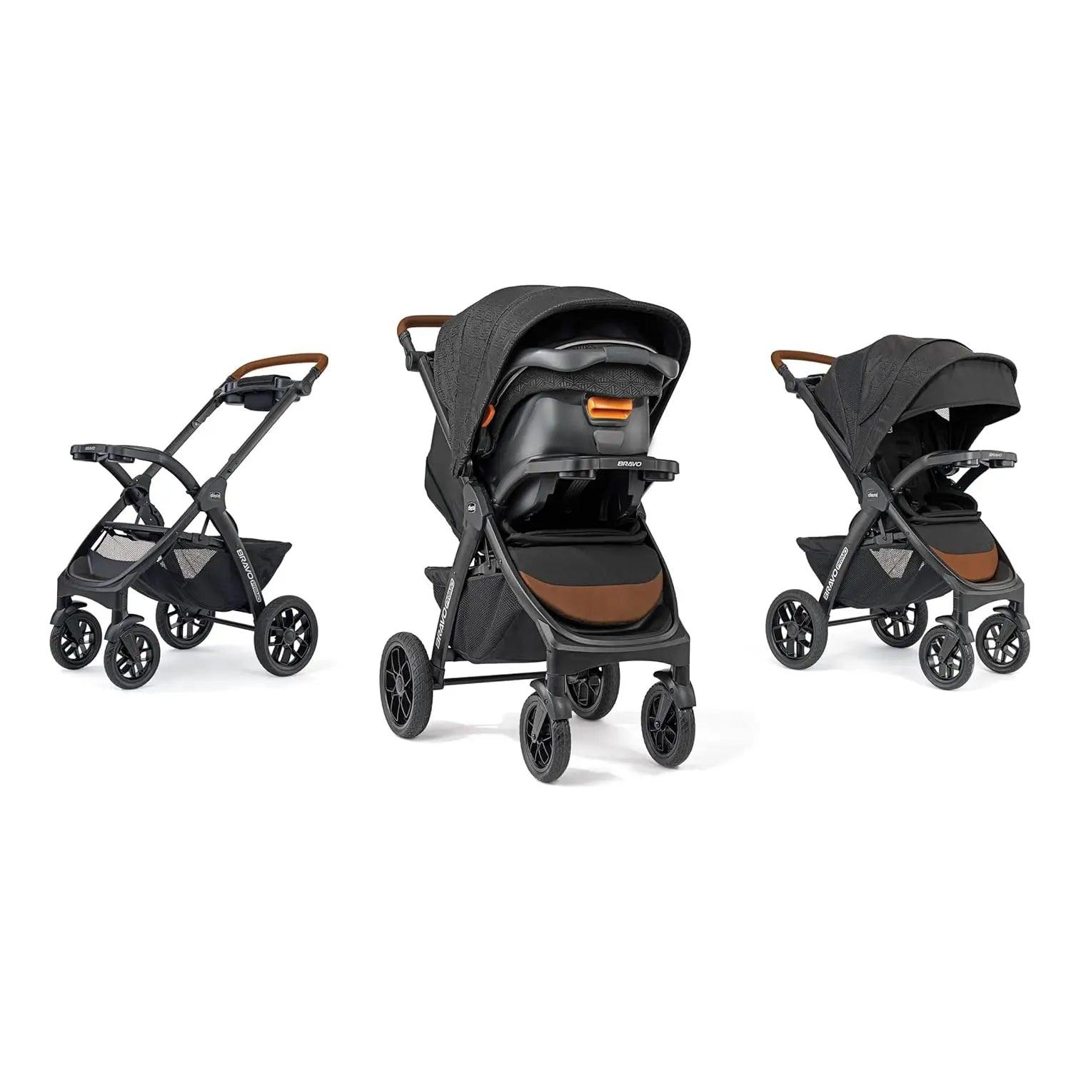 Chicco Bravo Primo Trio Travel System, Quick-Fold Stroller with Chicco KeyFit 35 Zip Extended-Use Infant Car Seat and Stroller - Thebabycastle