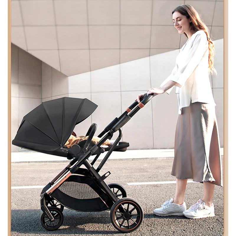 Fashion High View Baby Stroller Ergonomics Seat Bassinet for Newborn Portable Baby Pram One Hand to Recline Basket Pushchair - Thebabycastle