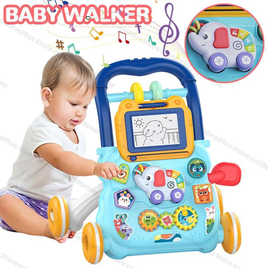 Baby Drag Walker with Wheel Kawaii Elephant Musical Toy Push Walking for Toddler Multifunction Activities Baby Toy 0-12 Months - Thebabycastle