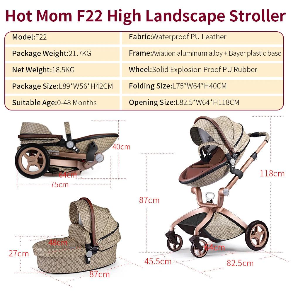 Hot Mom 2 in 1 Baby Pushchair, Baby Stroller,High Landscape Stroller For Newborn Baby,Multiple Accessories,Model F22 - Thebabycastle