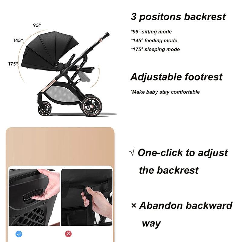 Fashion High View Baby Stroller Ergonomics Seat Bassinet for Newborn Portable Baby Pram One Hand to Recline Basket Pushchair - Thebabycastle